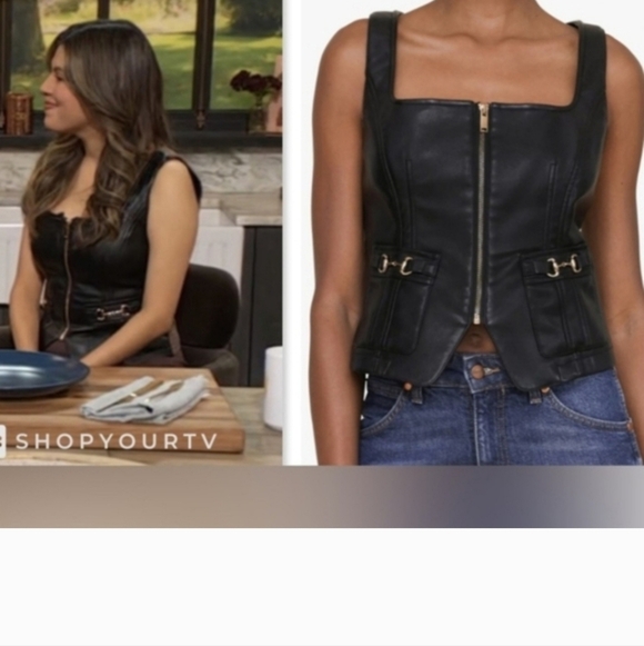 7 For All Mankind Biker Moto Faux Leather Houndstooth Panel Vest M - Picture 2 of 11